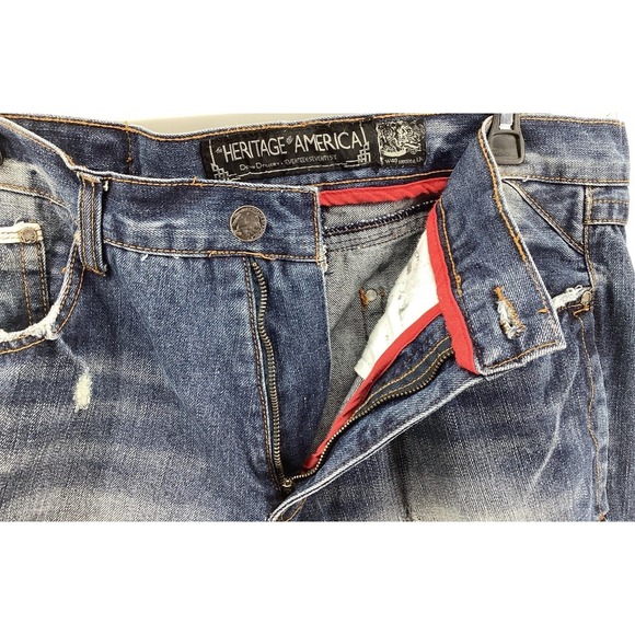 Heritage America Jeans Mens 40x34 Blue Distressed Ripped Denim Faded 5-Pocket - Picture 8 of 11